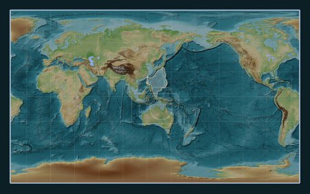 Foto de Placa tectónica del Mar de Filipinas en el mapa de elevación de estilo Wiki en la proyección Compact Miller centrada meridionalmente. - Imagen libre de derechos