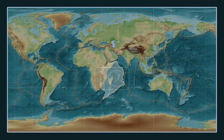 Téléchargez les photos : Plaque tectonique somalienne sur la carte d'altitude de style Wiki dans la projection Compact Miller centrée méridionale. Limites des autres plaques - en image libre de droit