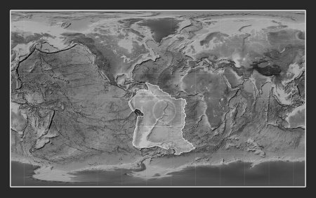 Téléchargez les photos : Plaque tectonique sud-américaine sur la carte d'altitude en niveaux de gris dans la projection Compact Miller centrée méridionale. - en image libre de droit
