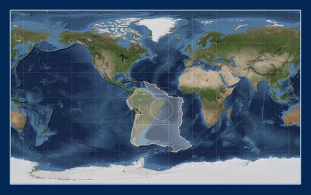 Foto de Placa tectónica sudamericana en el mapa satélite de mármol azul en la proyección Compact Miller centrada meridionalmente. - Imagen libre de derechos