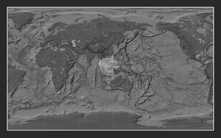 Téléchargez les photos : Plaque tectonique Sunda sur la carte d'élévation bilevel dans la projection Compact Miller centrée méridionale. - en image libre de droit