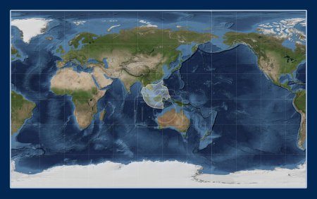 Foto de Placa tectónica Sunda en el mapa satélite de mármol azul en la proyección Compact Miller centrada meridionalmente. - Imagen libre de derechos