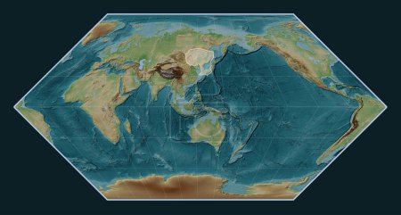 Photo for Amur tectonic plate on the Wiki style elevation map in the Eckert I projection centered meridionally. - Royalty Free Image