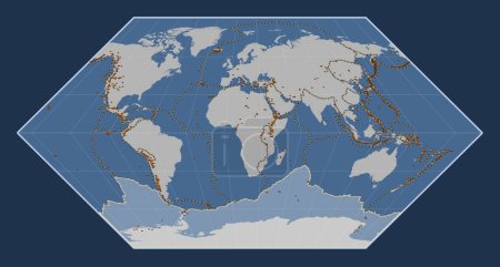 Téléchargez les photos : Plaque tectonique antarctique sur la carte des contours solides dans la projection d'Eckert I centrée méridionale. Distribution des volcans connus - en image libre de droit