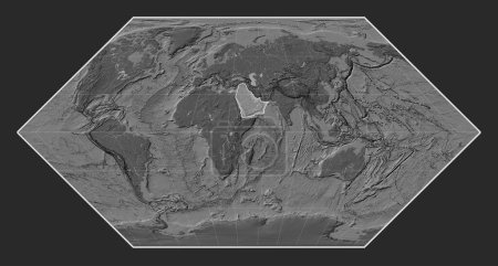 Photo for Arabian tectonic plate on the bilevel elevation map in the Eckert I projection centered meridionally. - Royalty Free Image