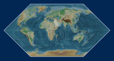 Photo for Arabian tectonic plate on the physical elevation map in the Eckert I projection centered meridionally. - Royalty Free Image