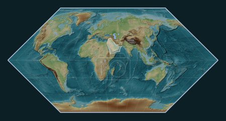Photo for Arabian tectonic plate on the Wiki style elevation map in the Eckert I projection centered meridionally. - Royalty Free Image