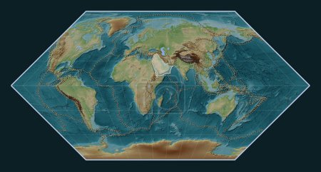 Photo for Arabian tectonic plate on the Wiki style elevation map in the Eckert I projection centered meridionally. Boundaries of other plates - Royalty Free Image