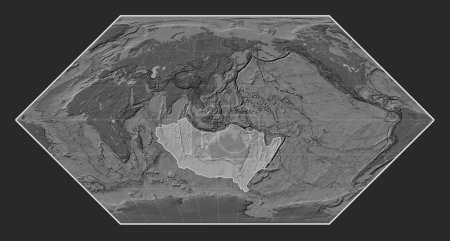 Téléchargez les photos : Plaque tectonique australienne sur la carte d'altitude bilevel dans la projection Eckert I centrée méridionale. - en image libre de droit