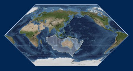 Foto de Placa tectónica australiana en el mapa satélite de mármol azul en la proyección Eckert I centrada meridionalmente. - Imagen libre de derechos