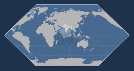 Téléchargez les photos : Plaque tectonique indienne sur la carte des contours solides dans la projection Eckert I centrée méridionale. - en image libre de droit