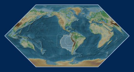 Photo for Nazca tectonic plate on the physical elevation map in the Eckert I projection centered meridionally. - Royalty Free Image
