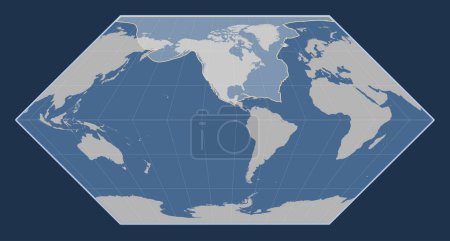 Photo for North American tectonic plate on the solid contour map in the Eckert I projection centered meridionally. - Royalty Free Image