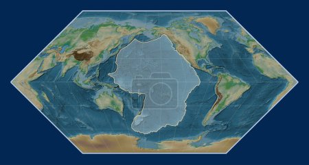 Téléchargez les photos : Plaque tectonique du Pacifique sur la carte physique de l'altitude dans la projection d'Eckert I centrée méridionale. - en image libre de droit