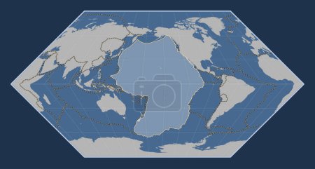 Foto de Placa tectónica del Pacífico en el mapa de contorno sólido en la proyección Eckert I centrada meridionalmente. Límites de otras placas - Imagen libre de derechos
