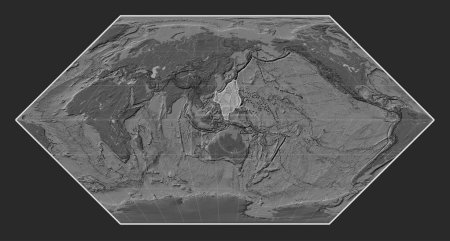 Téléchargez les photos : Plaque tectonique de la mer des Philippines sur la carte d'altitude bilevel dans la projection Eckert I centrée méridionale. - en image libre de droit