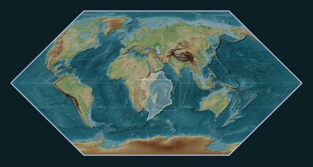 Photo for Somalian tectonic plate on the Wiki style elevation map in the Eckert I projection centered meridionally. - Royalty Free Image