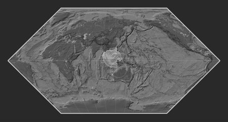 Photo for Sunda tectonic plate on the bilevel elevation map in the Eckert I projection centered meridionally. - Royalty Free Image