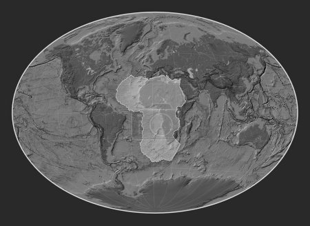 Foto de Placa tectónica africana en el mapa de elevación bilevel en la proyección Fahey Oblique centrada meridional y latitudinalmente. - Imagen libre de derechos