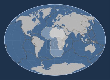 Téléchargez les photos : Plaque tectonique africaine sur la carte de contour solide dans la projection Fahey Oblique centrée méridionale et latitudinale. Limites des autres plaques - en image libre de droit