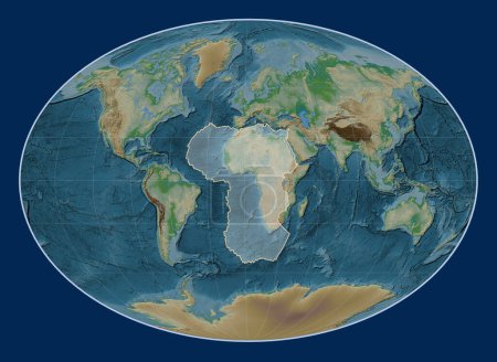 Téléchargez les photos : Plaque tectonique africaine sur la carte d'élévation physique dans la projection Fahey centrée méridionale. - en image libre de droit