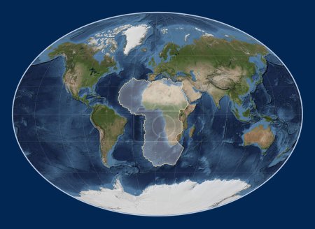 Photo for African tectonic plate on the Blue Marble satellite map in the Fahey projection centered meridionally. - Royalty Free Image