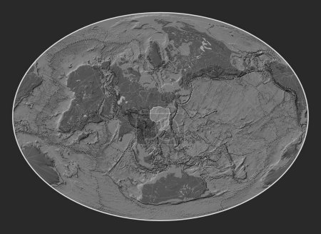 Téléchargez les photos : Plaque tectonique Amour sur la carte de l'élévation bilevel dans la projection Fahey Oblique centrée méridionale et latitudinale. Limites des autres plaques - en image libre de droit