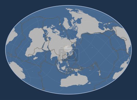 Téléchargez les photos : Plaque tectonique Amour sur la carte de contour solide dans la projection Fahey Oblique centrée méridionale et latitudinale. Limites des autres plaques - en image libre de droit