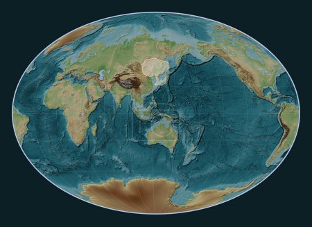 Téléchargez les photos : Plaque tectonique Amour sur la carte d'élévation de style Wiki dans la projection Fahey centrée méridionale. - en image libre de droit