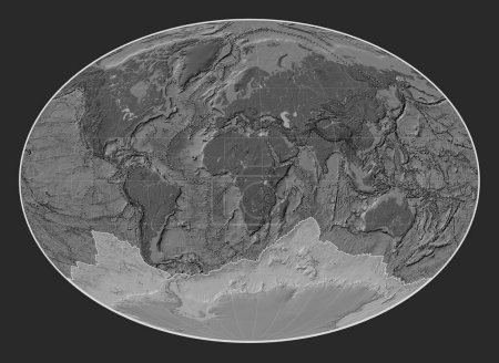 Téléchargez les photos : Plaque tectonique antarctique sur la carte d'altitude bilevel dans la projection Fahey centrée méridionale. Limites des autres plaques - en image libre de droit