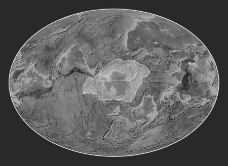 Téléchargez les photos : Plaque tectonique antarctique sur la carte d'altitude en niveaux de gris dans la projection Fahey Oblique centrée méridionale et latitudinale. Limites des autres plaques - en image libre de droit