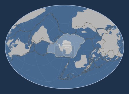 Téléchargez les photos : Plaque tectonique antarctique sur la carte de contour solide dans la projection Fahey Oblique centrée méridionale et latitudinale. Limites des autres plaques - en image libre de droit