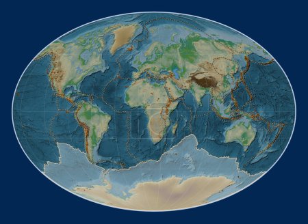 Téléchargez les photos : Plaque tectonique antarctique sur la carte physique de l'altitude dans la projection Fahey centrée méridionale. Distribution des volcans connus - en image libre de droit
