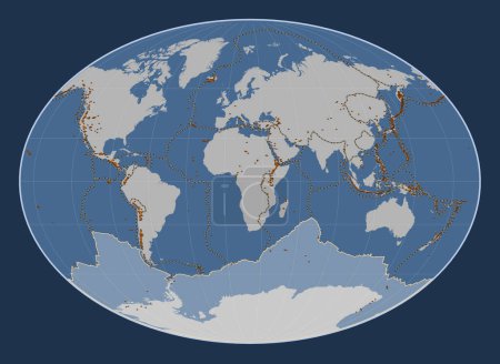 Téléchargez les photos : Plaque tectonique antarctique sur la carte de contour solide dans la projection Fahey centrée méridionale. Distribution des volcans connus - en image libre de droit