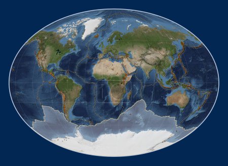 Téléchargez les photos : Plaque tectonique antarctique sur la carte satellite Blue Marble dans la projection Fahey centrée méridionale. Distribution des volcans connus - en image libre de droit