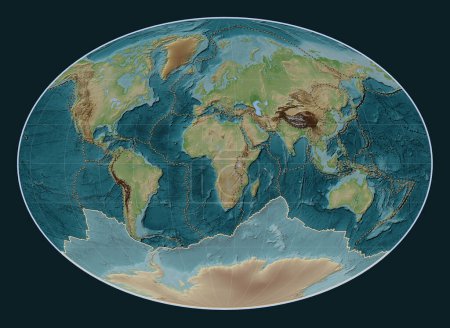 Photo for Antarctica tectonic plate on the Wiki style elevation map in the Fahey projection centered meridionally. Boundaries of other plates - Royalty Free Image
