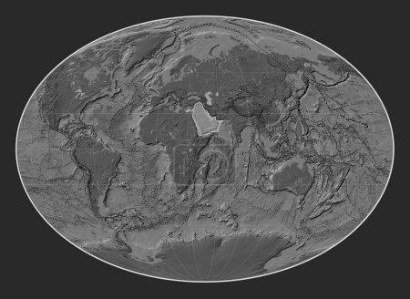 Photo for Arabian tectonic plate on the bilevel elevation map in the Fahey projection centered meridionally. Boundaries of other plates - Royalty Free Image