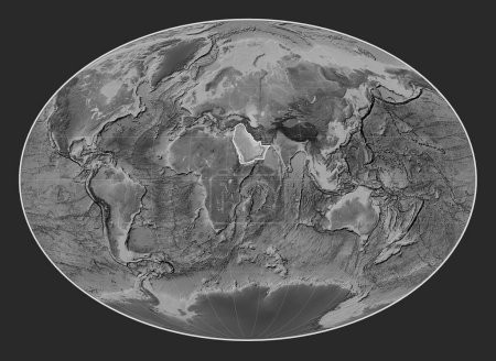 Photo for Arabian tectonic plate on the grayscale elevation map in the Fahey projection centered meridionally. - Royalty Free Image