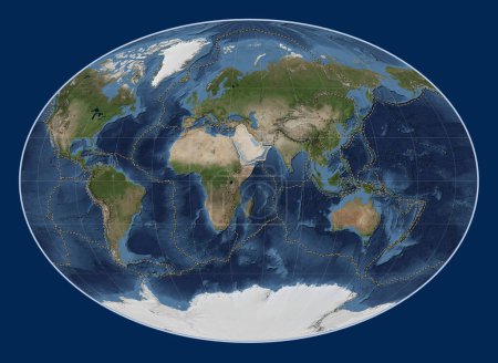 Photo for Arabian tectonic plate on the Blue Marble satellite map in the Fahey projection centered meridionally. Boundaries of other plates - Royalty Free Image
