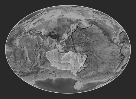 Téléchargez les photos : Plaque tectonique australienne sur la carte d'altitude en niveaux de gris dans la projection Fahey centrée méridionale. - en image libre de droit