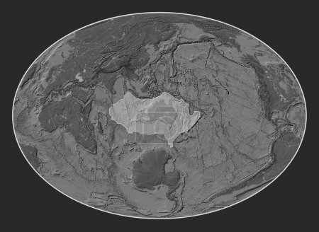 Téléchargez les photos : Plaque tectonique australienne sur la carte de l'élévation bilevel dans la projection Fahey Oblique centrée méridionale et latitudinale. Limites des autres plaques - en image libre de droit