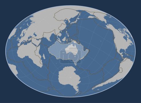 Téléchargez les photos : Plaque tectonique australienne sur la carte de contour solide dans la projection Fahey Oblique centrée méridionale et latitudinale. Limites des autres plaques - en image libre de droit