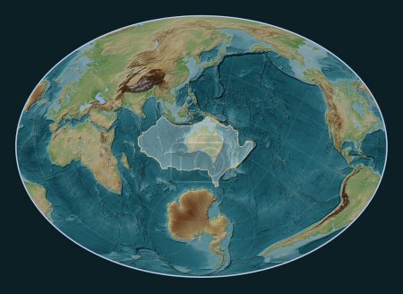 Téléchargez les photos : Plaque tectonique australienne sur la carte d'élévation de style Wiki dans la projection Fahey Oblique centrée méridionale et latitudinale. - en image libre de droit