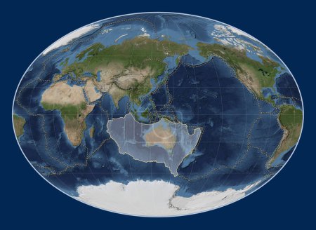 Téléchargez les photos : Plaque tectonique australienne sur la carte satellite Blue Marble dans la projection Fahey centrée méridionale. Limites des autres plaques - en image libre de droit