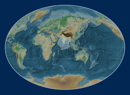 Téléchargez les photos : Plaque tectonique indienne sur la carte d'élévation physique dans la projection Fahey centrée méridionale. - en image libre de droit