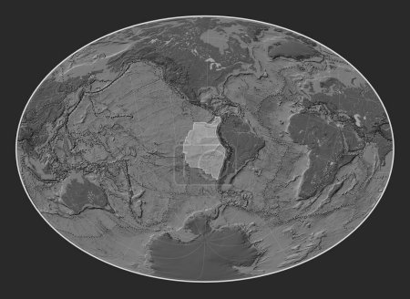 Téléchargez les photos : Plaque tectonique Nazca sur la carte de l'élévation bilevel dans la projection Fahey Oblique centrée méridionale et latitudinale. Limites des autres plaques - en image libre de droit