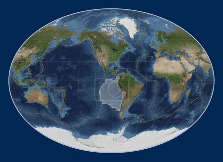 Téléchargez les photos : Plaque tectonique Nazca sur la carte satellite Blue Marble dans la projection Fahey centrée méridionale. Limites des autres plaques - en image libre de droit