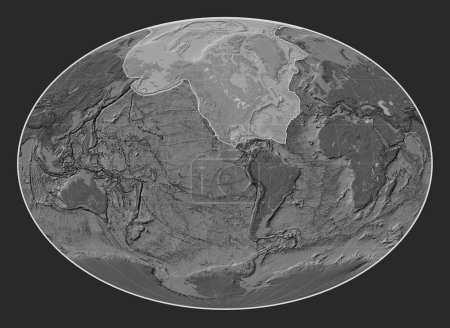 Foto de Placa tectónica norteamericana en el mapa de elevación bilevel en la proyección Fahey centrada meridionalmente. - Imagen libre de derechos