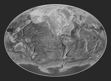 Téléchargez les photos : Plaque tectonique nord-américaine sur la carte d'altitude en niveaux de gris dans la projection Fahey centrée méridionale. - en image libre de droit