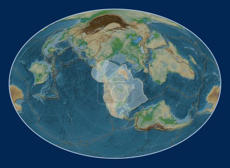 Téléchargez les photos : Plaque tectonique nord-américaine sur la carte physique de l'altitude dans la projection Fahey Oblique centrée méridionale et latitudinale. Limites des autres plaques - en image libre de droit